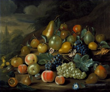 Une nature morte de poires Pêches et raisins par Charles Collins Peinture à l'huile